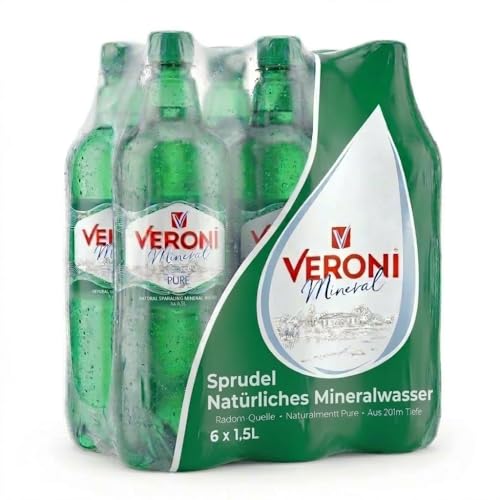 Veroni prickelndes Mineralwasser 6 x 1,5-Liter-PET-Flaschen - Mineralwasser aus einer Tiefe von 201 m aus der Radom-Quelle in Polen