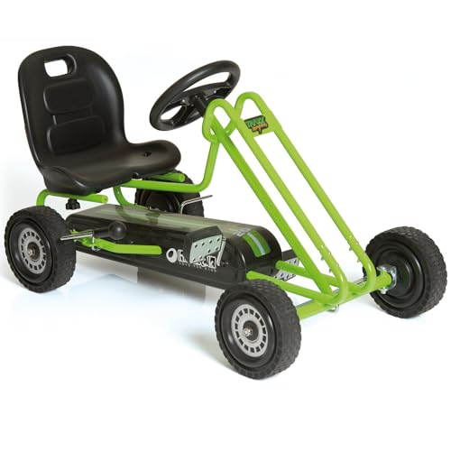 hauck Go-Kart Lightning für Kinder ab 4 Jahren bis 50 kg Köpergröße 90-110 cm, Tretauto mit Handbremse, verstellbarem Sitz, Vor- und Rückwärtsgang, Pedalantrieb (Green)