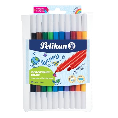 Pelikan Fasermaler Colorella Duo, 10 Farben im Kunststoff-Etui, 10 Stück