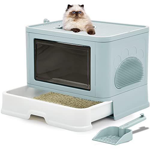 YITAHOME Katzenklo mit Deckel, 48x38x38cm Großes Katzentoilette mit Schaufel, Obenliegender Eingang und seitlicher Ausstieg, Leicht zu reinigen Cat Litter Box Für große Katzen, Kätzchen