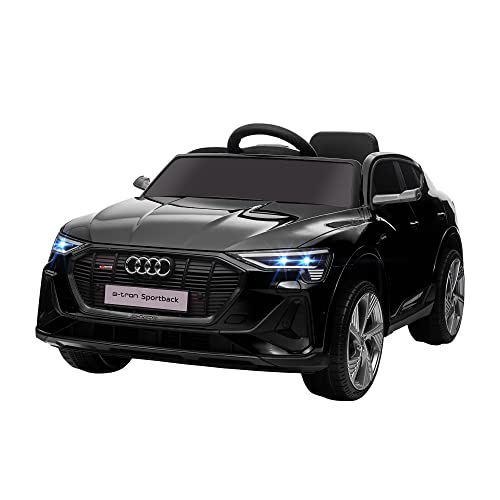 HOMCOM Elektro Kinderauto 12V Audi E-tron Elektrofahrzeug mit Fernbedienung, Sicherheitsgurt und Musikfunktion (MP3/USB/TF), Kinderfahrzeug für 3-5 Jahre, 3-5 km/h, Schwarz