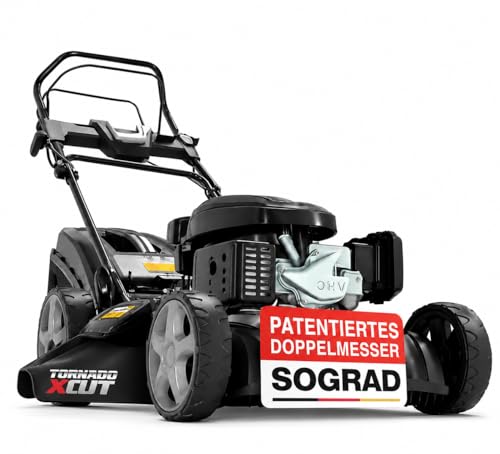 ONBEST Benzin Rasenmäher 5IN1 - Starke 6,5 PS, 4 Klingenschneidsystem & Sograd – 4 Takt Motor – 196 cm³ Hubraum – E-Start – 53 cm Schnittbreite – 60L Fangkorb – Radantrieb – Seitenauswurf