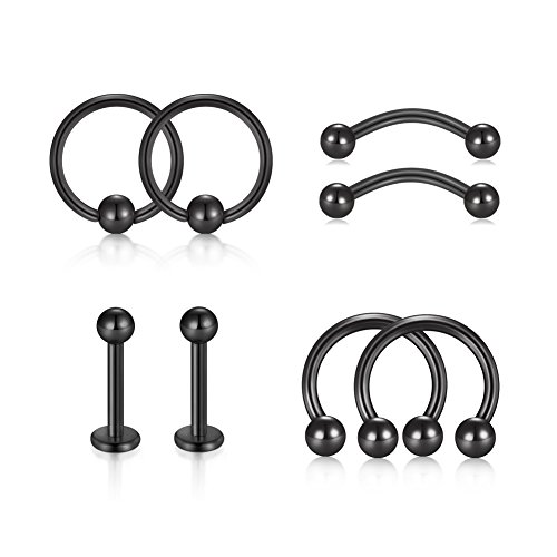 VF VFUN 316L Chirurgenstahl Tragus Piercing 16G Kugel Helix Ohr Cartilage Ohrstecker Schwarz