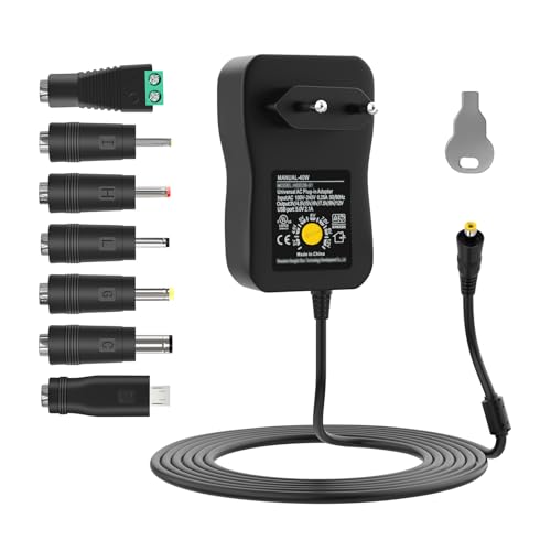 Universal Netzteil, Isisyu 40W AC zu DC 3V 4.5V 5V 6V 7.5V 9V 12V Adapter Einstellbares Schaltnetzteil mit 5V 2.1A USB Port und 7 DC Steckern für 3-12V Haus Elektronik, LED Streifen, Router, 3A max