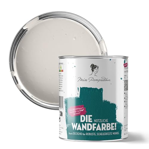 MissPompadour abwaschbare Wandfarbe Beige mit Kaschmir 1L - hohe Deckkraft & Ergiebigkeit - matte, scheuerbeständige Innenfarbe - geruchsarm, wasserbasiert, atmungsaktiv - Die Nützliche