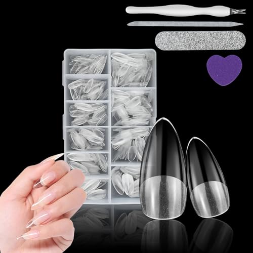 ZUYIST 500 Stück Tips für Gelnägel, 10 Größen Nagel Tips Set mit Buffer für Nägel und nägel zubehör, Acryl Künstliche Nägel Durchsichtig Full Cover Nail Tips für Nagelstudios und DIY-Nagelkunst