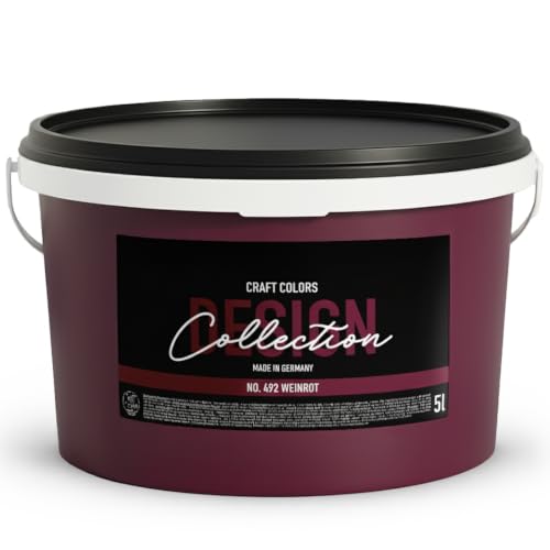 Craft Colors® 5L hochwertige Wandfarbe edelmatt, Kreidefarbe made in Germany, DESIGN Collection No. 492 Weinrot