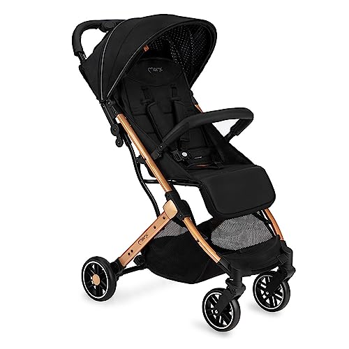 MoMi ESTELLE Kinderwagen ab 6. Monat (bis 15 kg), klappbarer Buggy mit 5-Punkt-Sicherheitsgurt, Einkaufskorb und Liegefunktion, Teleskop-Stange zum Ziehen, steht nach dem Zusammenklappen