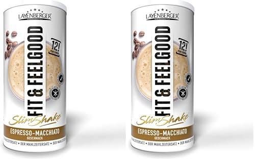 Layenberger Fit+Feelgood Slim Shake Powder, Mahlzeitersatz für 12 Portionen mit je 213 kcal (1x 396 g) - Espresso-Macchiato (Packung mit 2)