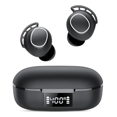 Bluetooth Kopfhörer, Kopfhörer Kabellos Bluetooth 5.3 mit HD Mic, In Ear Kopfhörer mit 4 ENC Klarer Mic, 60 Std Kabellose Kopfhörer mit Tiefer Bass,IPX8 Wasserdicht Ohrhörer mit Ohrhaken,Schwarz