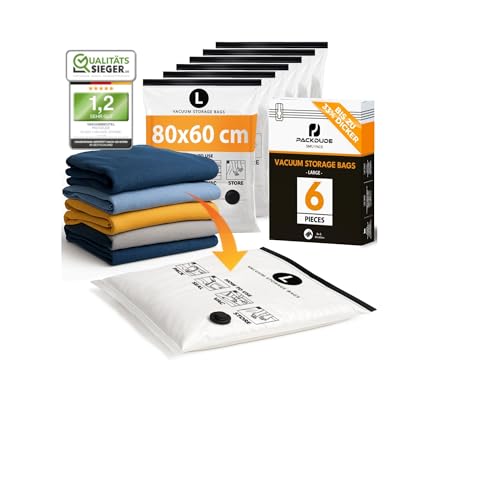 Vakuumbeutel für Kleidung I 6 STÜCK I Größe L: 80x60cm I Vacuum Bags for Clothing I Staubsauger Vakuumierbeutel für Kleidung I Vakuumsäcke für Aufbewahrung I Vakuum-Platzsparer Kleiderbeutel