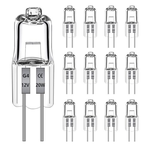 Morotty 12 Stück G4 Halogenglühbirne 20W 2700k warmweiß 240LM, Halogenlampe G4 20w 12V bis 300C, Halogen Dimmbar Warmweiß für Dunstabzugshauben, Öfen, Mikrowellen