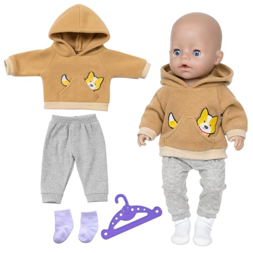 Puppenkleidung, 5 Stück Set mit Hoodie, Hose, Socken und Kleiderbügel für 36-43 cm Puppen, Mode Baby Born Junge Kleidung, Baby Born Kleidung 36cm-42cm für Kinder und Sammler
