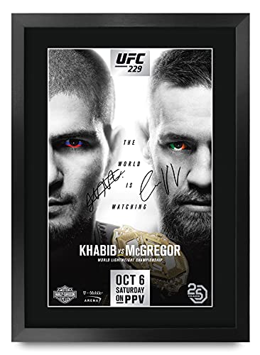 HWC Trading UFC 229 Fight Khabib Nurmagomedov vs Conor McGregor Gifts, gedrucktes Autogramm für UFC-Fans, gerahmt, A3