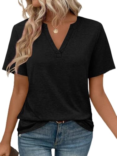 Cuptacc Top Damen Sommer Kurzarm Shirts Elegant Schwarz XXXL Große Größen