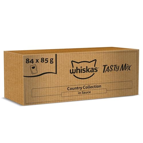 Whiskas Adult 1+ Katzennassfutter Tasty Mix Country Collection in Sauce, 84 Portionsbeutel, 84x85g (1 Großpackung) – Hochwertiges Katzenfutter nass, für ausgewachsene Katzen