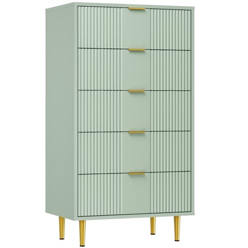 Garvee Kommode Mit 5 Schubladen, Komodenschrank, Schubladenschrank, Wäschekommode, Für Schlafzimmer Möbel Für Wohnzimmer Büro Flur,Oliv Grün,60 x 40 x 112 cm