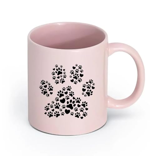 AYUEHBN Keramik Kaffee-Milch-Tee-Keramiktassen Fußabdrücke Pfoten Liebe Haustiere Tiershop （11oz/320ml） Kaffeetasse für Cappuccino, Tee, Milch Rosa