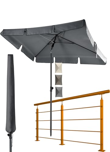 4smile Sonnenschirm Balkon SunnyShade in Anthrazit - UPF 50+ Sonnenschirm rechteckig als Sonnenschutz Balkon - 200 x 125 cm Balkon-Schirm mit Sonnenschirmhülle