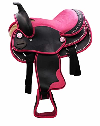 AMKA Pony/Shetty Westernsattel Pedro in pink mit Strasssteinen Steigbügel und Riemen