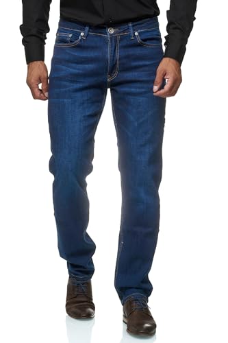 JEEL Herren-Jeans - Regular-Fit Straight-Cut - Stretch - Jeans-Hose Basic Washed 01-navy 34W / 32L