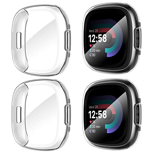 Diruite 4-Stück Schutzfolie für Fitbit Versa 4/Sense 2 Schutzhülle, HD Stoßfestes Weiche TPU Cover Vollschutz Display Schutz Hülle Schutz Case,Transparent*4
