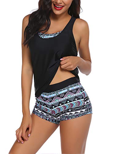 AI'MAGE Badeshirt Sport Damen Sexy Tankini 3-Teilig Bademode High Waist Tankini Set Badeanzug Tankinis für Damen, Pat3, L