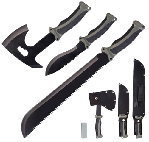 Semptec Urban Survival Technology Outdoor Survival Beil-Set inkl. Messer & Machete, 3 Gürtelscheiden
