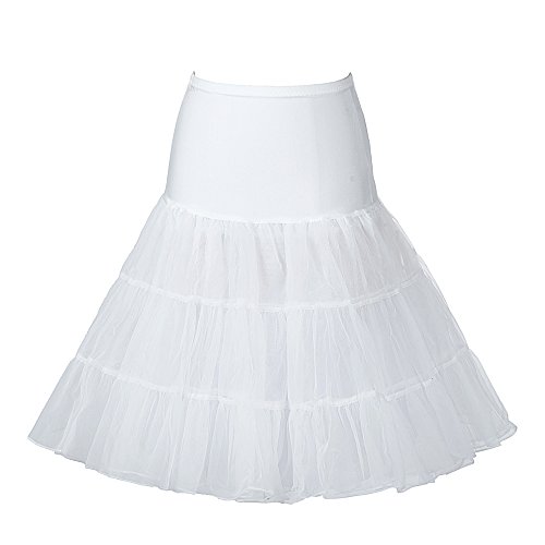 Boolavard 26 Zoll Vintage Retro Rockabilly Petticoat Tutu-Rock Petticoat Swing, Weiß, S-M, 32-40