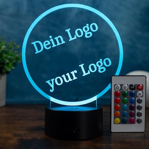 Optechvisual Personalisierte LED Logo Lampe – eigenes Bild, Firmenlogo oder Vereinslogo hochladen – Nachtlicht dimmbar mit Fernbedienung, Batterie oder USB-C 5V – Wunschmotiv Gravur