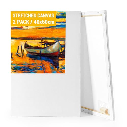 Koncci 2er-Set Leinwand zum Bemalen, 40x60CM Keilrahmen Leinwand Groß, Weiße Leinwände zum bemalen für Acrylfarben Ölgemälde, Canvas für Anfänger und Künstler