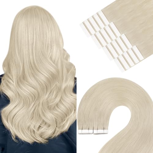 YoungSee Tape Extensions Echthaar Platinblond Echthaar Extensions Tape Blond Echt Haar Tape-in Extension Kurz Tapes Haarverlangerung Tapes Echthaar-Extensions fur Damen 30 cm 30g 60A