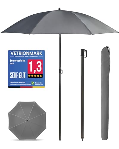 Menz Sonnenschirm Balkon 180 cm + Sonnenschirmhülle - UV50+ Sonnenschirm Strand, Balkonschirm mit Knickfunktion, Gartenschirm, Strandschirm - Fb. Anthrazit