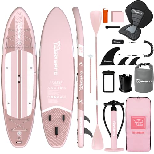 TIGERXBANG Aufblasbares Paddle Board mit Sitz, 335 x 86 x 15 cm Stand Up Paddling Board für Erwachsene/Kinder, Komplettes ISUP-Surf-Set für 2+1 Personen/Familie, Rosa