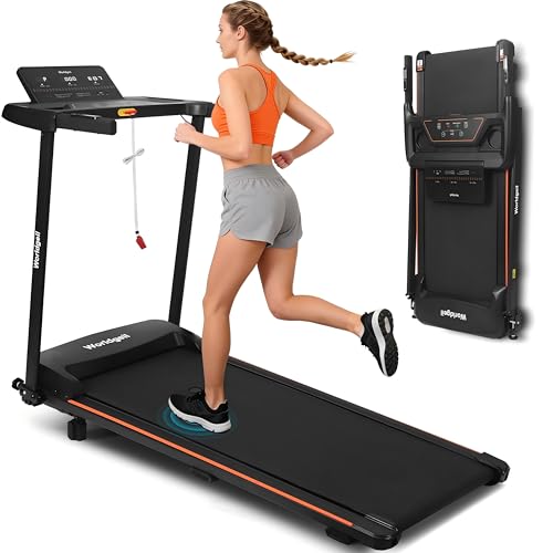 Worldgeil Laufband für Zuhause 14 km/h - Laufband Schreibtisch Klappbar mit Steigung - Treadmill for Home mit LED-Anzeige & Handlauf-Tasten zur Herzfrequenzmessung - Walking Pad Max. 150 KG