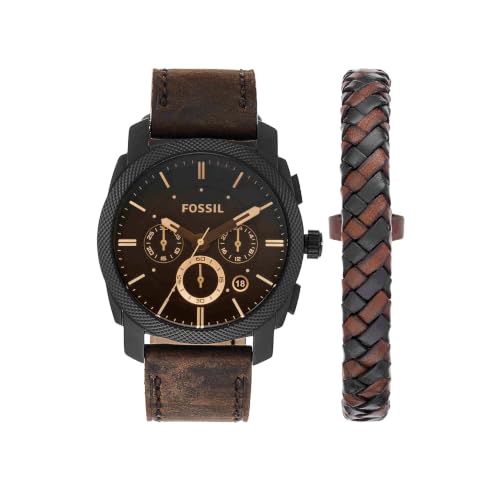 Fossil Machine Uhr für Herren, Chronographenwerk mit Edelstahl- oder Lederarmband, Dunkelbraun, 42MM