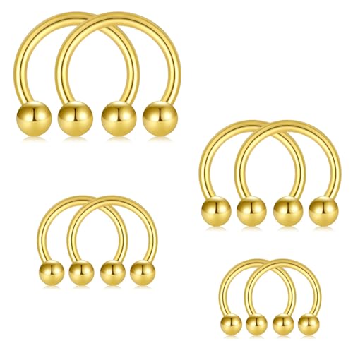 FECTAS 4 Paare Hufeisen Septum Ring Piercing Schmuck 16G Edelstahl Rundhülsen Ohrringe Knorpel Tragus Helix Daith Conch Nase Lippen Ringe 6-12mm