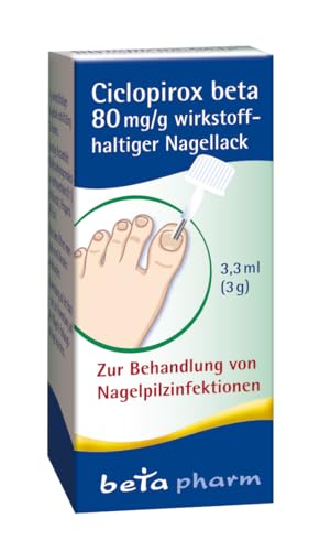 Ciclopirox beta 80 mg/g wirkstoffhaltiger Nagellack - Nagelpilz Behandlung schnell intensiv [mit Ciclopirox] - Zur Anwendung bei Nagelpilz - Durchdringt die Nagelplatte - Für Erwachsene - 3,3 ml