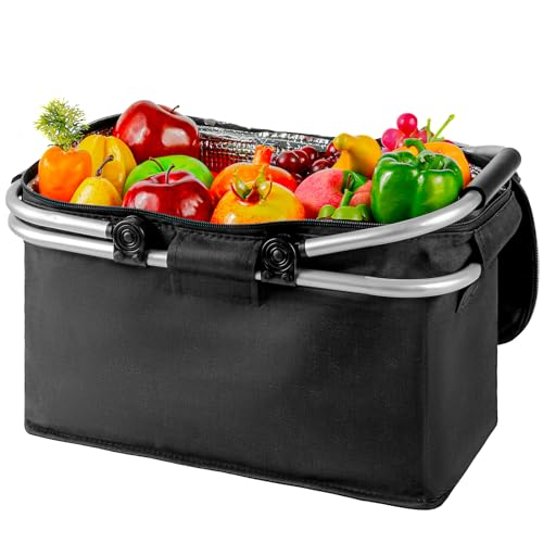 Picknickkorb, Comius Sharp 18,5L Zusammenklappbarer Einkaufskorb, Faltbarer Picknickkorb mit Lsolierung, Rutschfester Tragbarer Aluminiumgriff, Einkaufskorb für Arbeit/Reisen/Einkaufen/Picknick