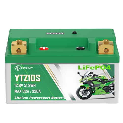 MOUDENSKAY Lithium Motorrad Batterie 12V 4ah CCA320 YTZ10S Lithium Starterbatterie 12V Motorrad mit BMS und Anzeige,LiFePO4 Powersports Batterie für Motorräder,ATV,UTV,etc