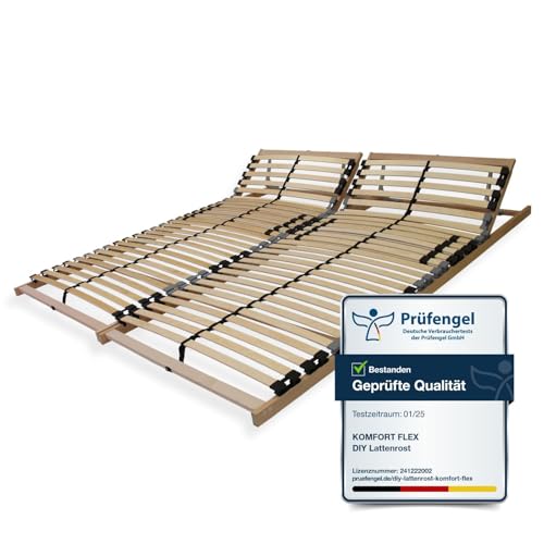Sleepneo Lattenrost 180x200, Kopfteil verstellbar, Ergonomischer 7-Zonen-Lattenrost, Buchenholz, 28 Latten, Selbstmontage, hohe Traglast bis 150Kg
