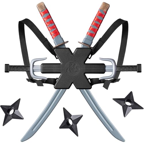 8-Teiliges Ninja Schwert Set kinder, Ninja Waffen Set Kinder mit 2 Katana Schwert, 2 Dolche, 3 Wurfstern und Rückenhalterung Für Kinder Halloween Mottoparty Karneval Dress Up Party Cosplay Accessoir