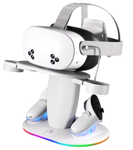 Ladestation für Meta Quest 2/3/3S/Quest Pro,Schnelllade-Dock mit RGB Beleuchtung für Controller, Ladedock mit USB C Schnellladung für VR Headset und Touch Controller (White)