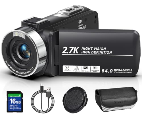Videokamera 2.7K 64MP Camcorder Digitalzoom IR-Nachtsicht Vlogging Camera