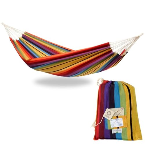 AMAZONAS Klassische Hängematte XL Barbados Rainbow handgefertigt in Brasilien bis 200 kg Belastbarkeit mit 230 x 150 cm für 1-2 Personen in Buntgestreift Gesamtlänge 340 cm