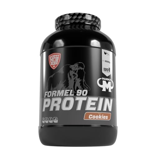 Mammut Nutrition Formel 90 Proteinpulver Cookies – 3kg – 4-Komponenten Whey Protein Pulver mit Sojaproteinisolat, Milchprotein, Eiprotein & Vitamin B6 – 77% Eiweiß