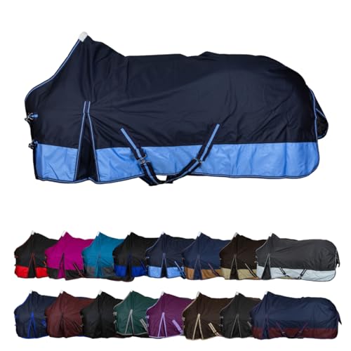 RL24 - Weidedecke 600D Basicline – Regendecke & Übergangsdecke – Wind- & wasserdichte Outdoordecke mit Innenfutter & Kreuzbegurtung – Pferdedecke in Blau/Babyblau – 145cm (Polarfleecefutter)