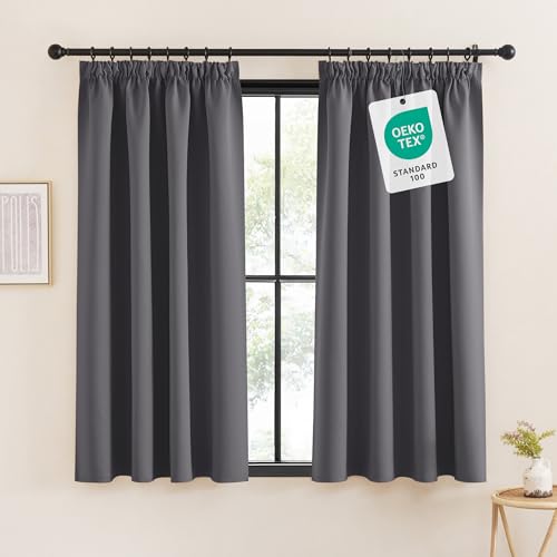 KGORGE Verdunklungsvorhänge mit Kräuselband Kurz Schlafzimmer 2-Set 160 x 140 cm(HxB) Grau Thermovorhang Blickdicht Fenster Gardienen Thermo Vorhänge für Schienensystem