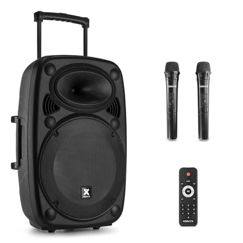 Vonyx Verve46, Akku Partybox Bluetooth Lautsprecher Groß, 1000W, 2 UHF Mikrofonen, MP3, Mobile PA Anlage Komplettset, Party Lautsprecher mit Fernbedienung - Schwarz