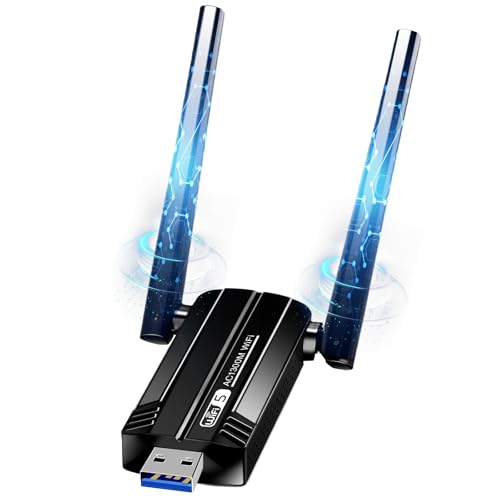 shuwosmart WLAN Stick für PC - WiFi Adapter 1300Mbps Dual Band 2.4GHz/5.8GHz USB 3.0 WLAN Adapter PC mit 2 x 5dBi Antenna PC/Laptop, Kompatibel mit Windows 11/10/8/7/Vista/XP, Mac OS 10.9-10.15